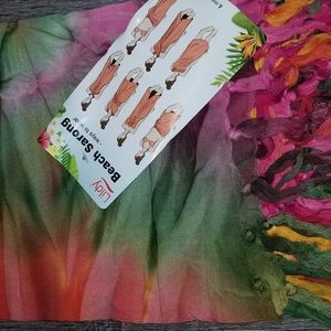 Lildy Beach Sarong Multi Color Warm Tie Dye Fringe